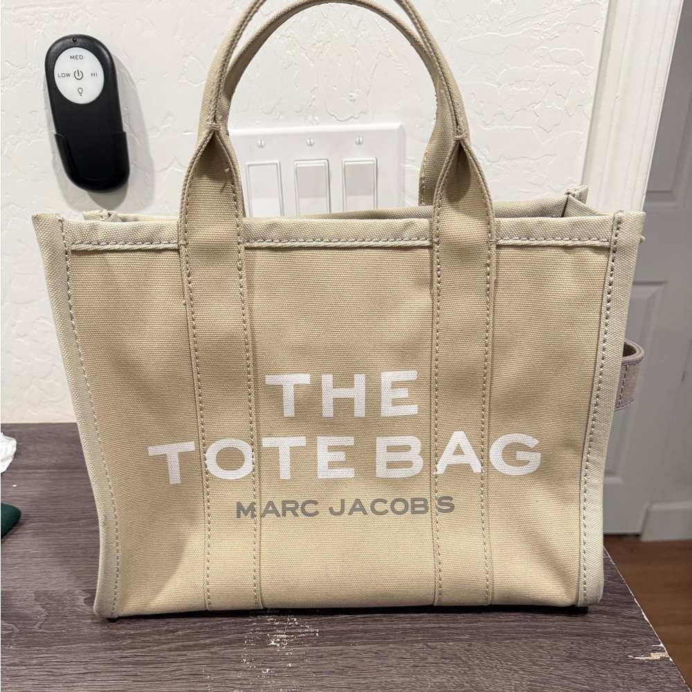 Marc Jacobs Beige Canvas Tote Bag with White Logo